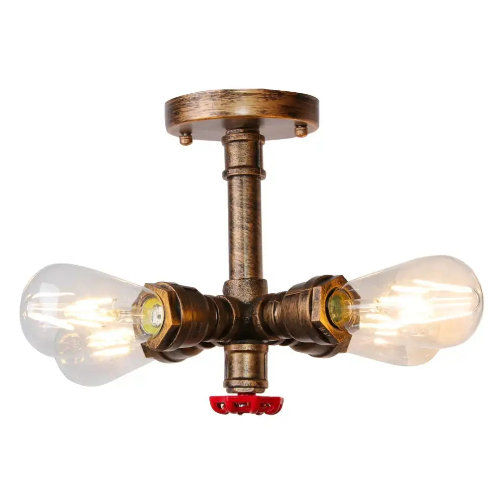 Industrial bronze water pipe ceiling light fixture living room