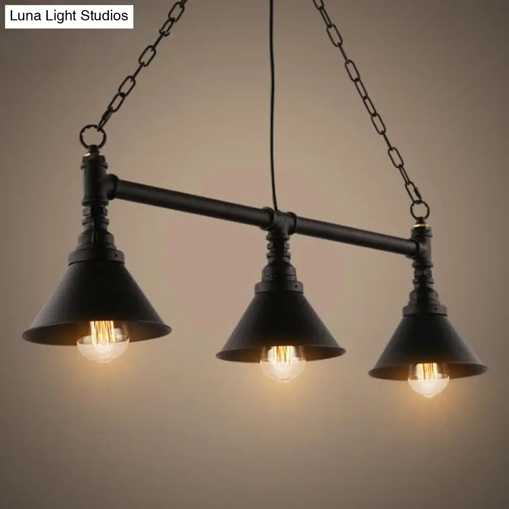 DecorBites™ Industrial Cone Pendant Light - 3-Light Black Wrought Iron Hanging Lamp for Dining Room
