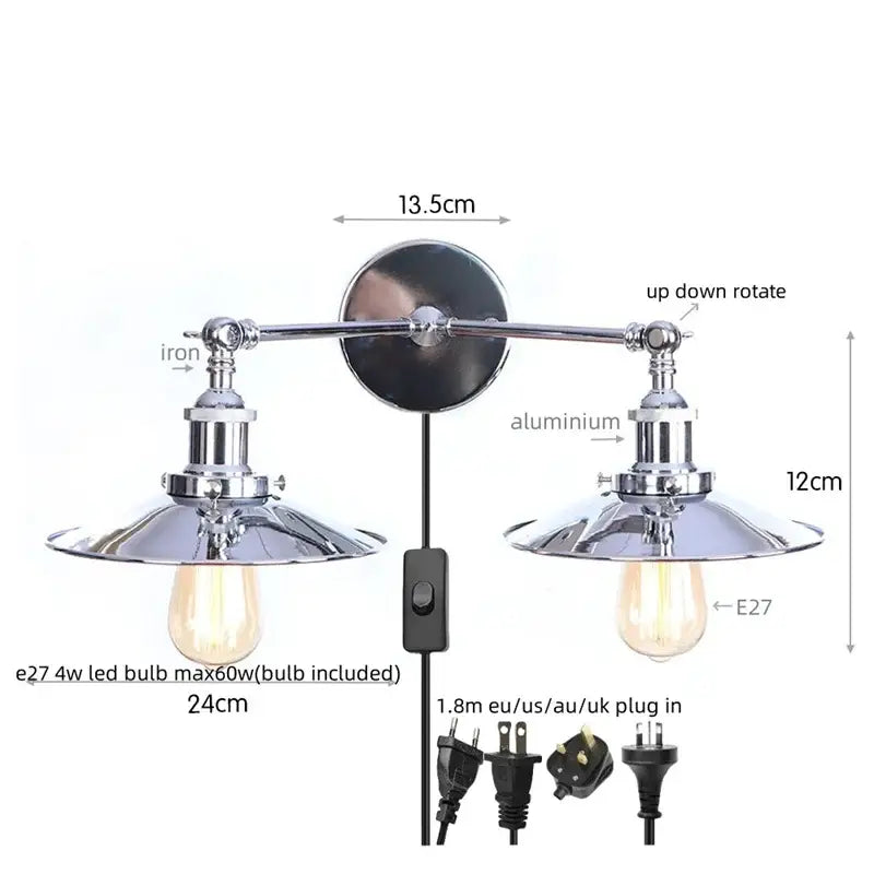 Industrial copper dual head pink led wall light for bedroom