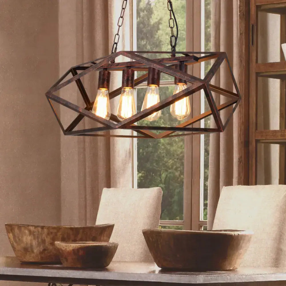 Industrial dark bronze wrought iron geometric island light dining room