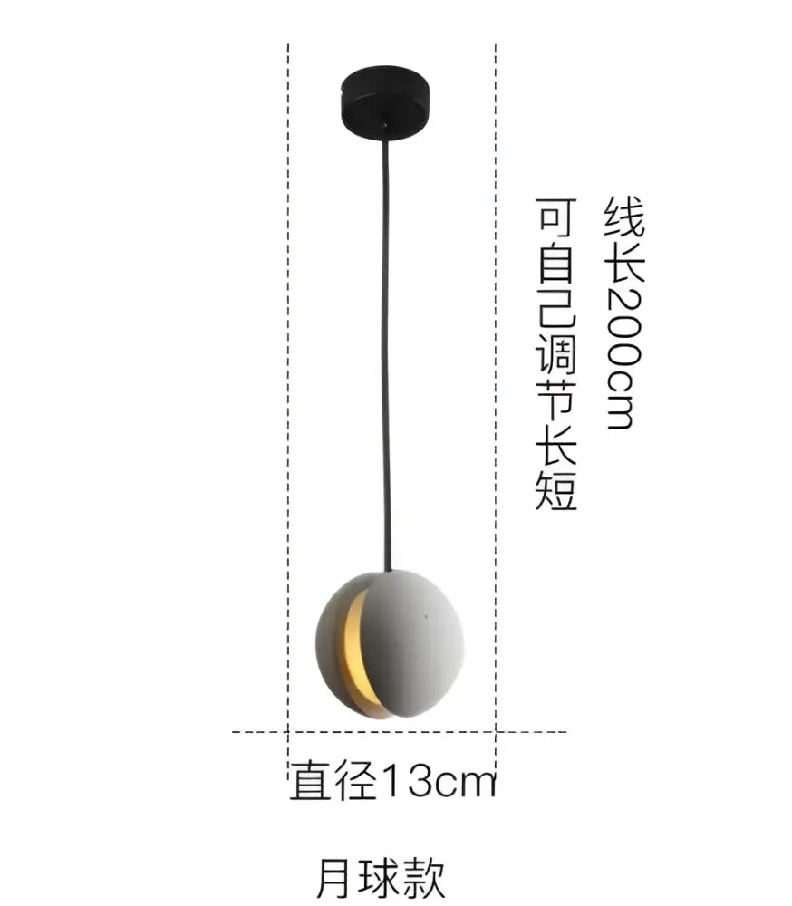 Industrial gray and gold cement pendant light dining room sphere