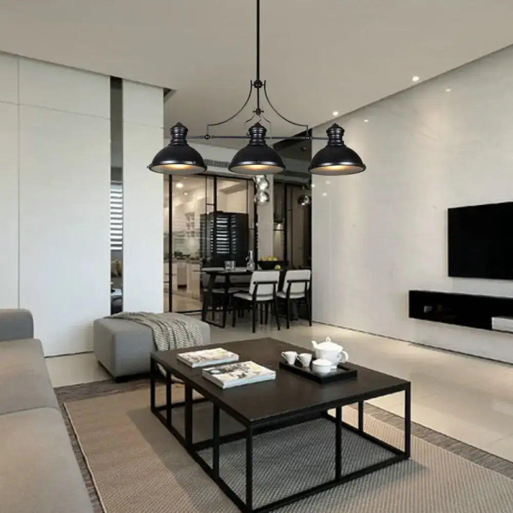 Industrial matte black 3 light pendant with glass dome shade kitchen