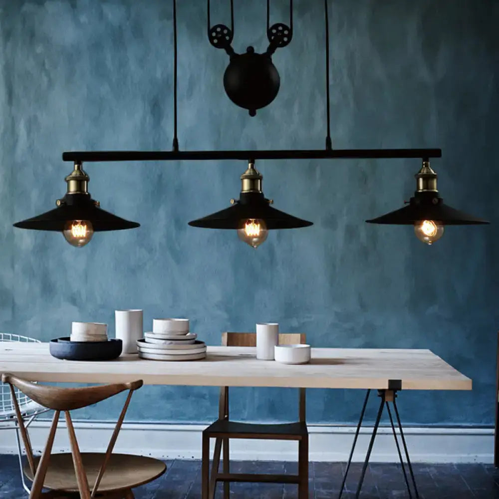 Industrial mickey metal island pendant light kitchen pull chain black