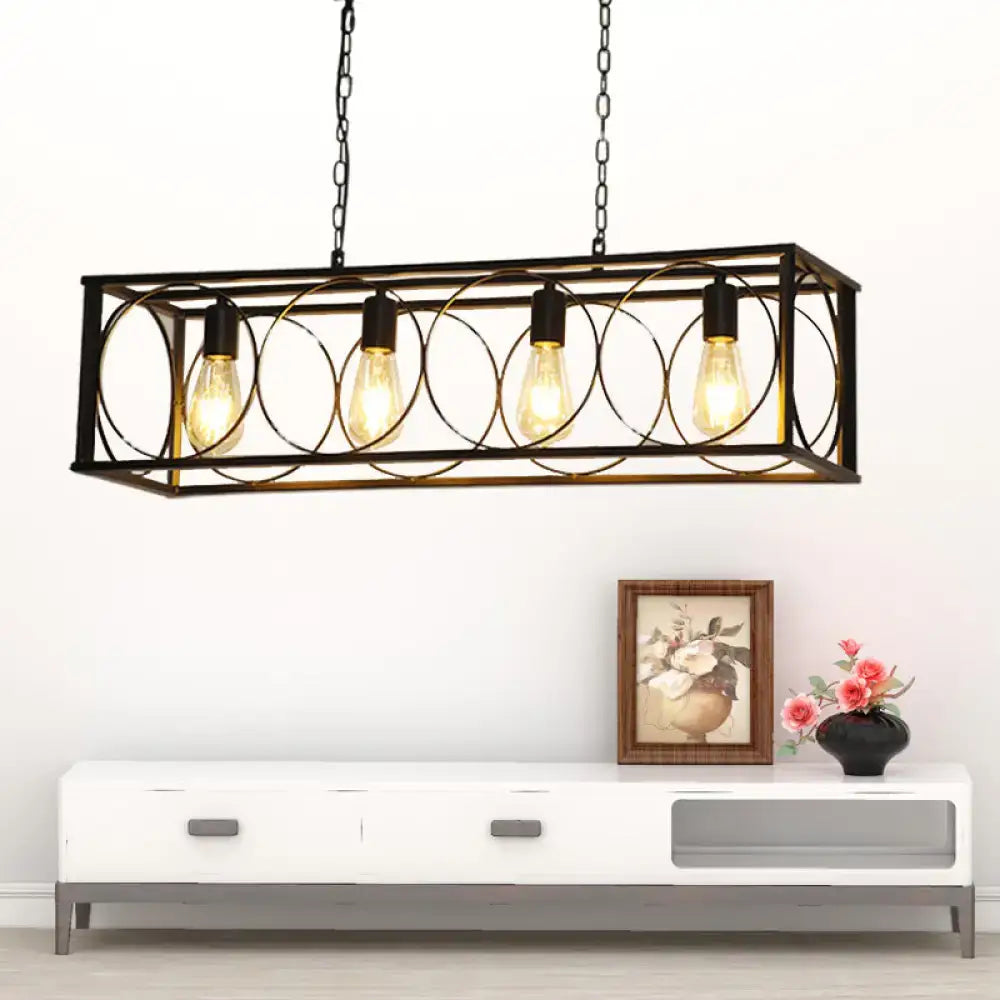 Industrial retro cage pendant light 4 bulbs dining room black metal