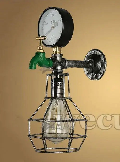 Industrial retro green faucet wall light bedroom steam punk lamp