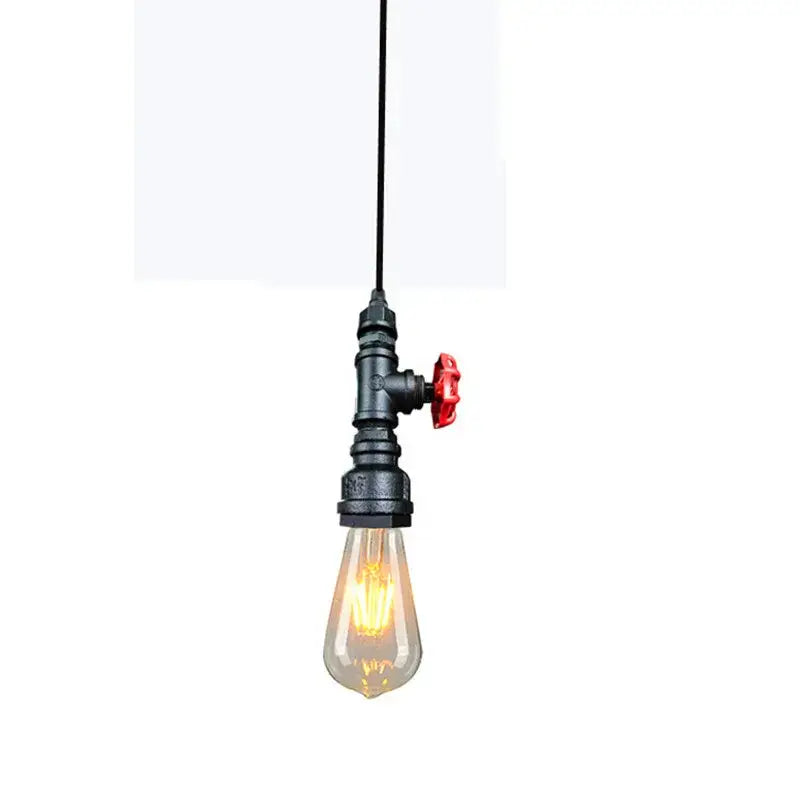 Industrial water pipe chandelier kitchen black & red pendant light