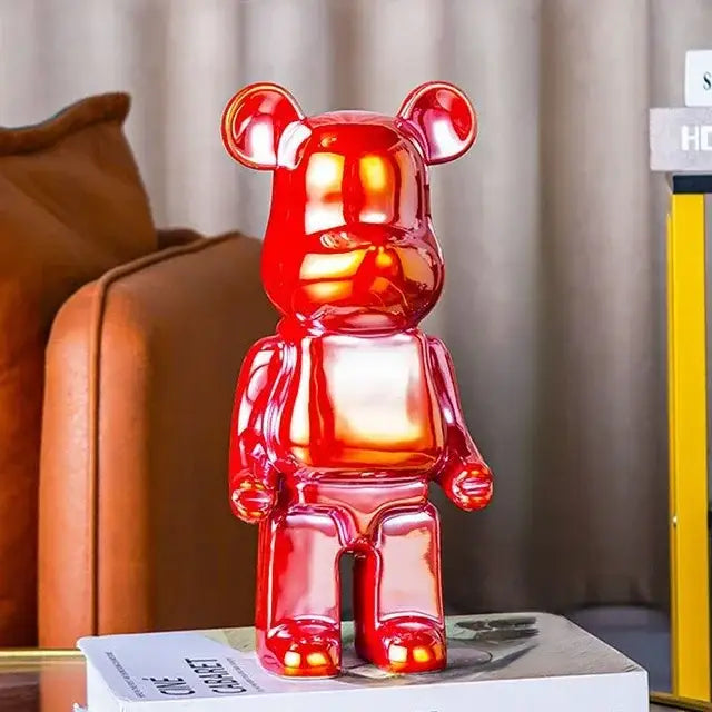 Iridescent bear cabinet sculpture decor piggy bank set living room