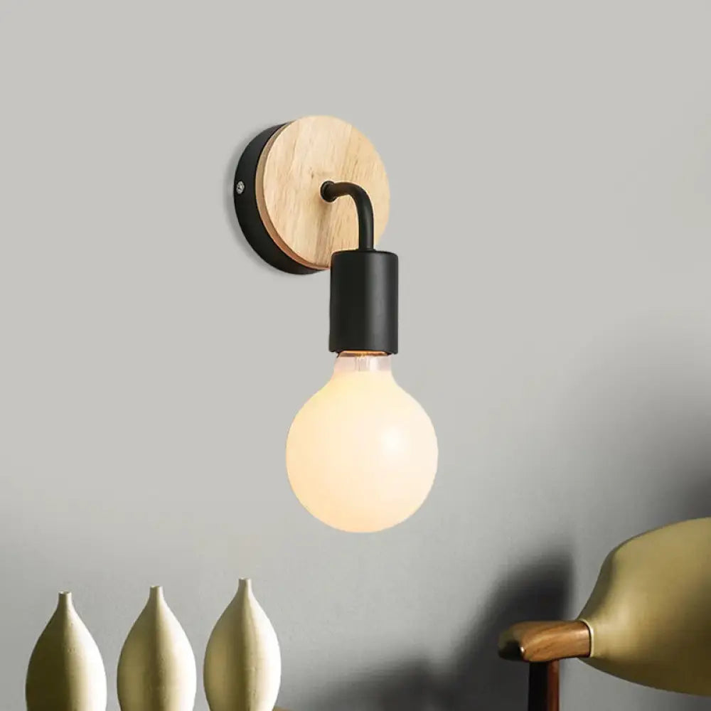 DecorBites™ Iron Bend Rotatable Wall Lighting Minimalist Sconce - 1 Head, Black/White-Wood with Exposed Bulb Design