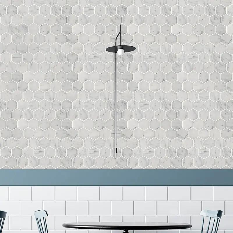 White Carrara Honed Hexagon Marble Mosaics 12x12