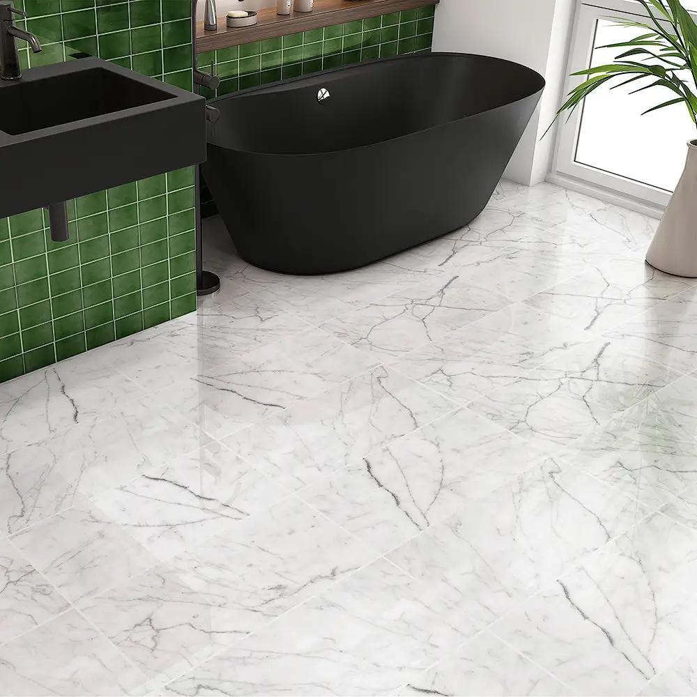 White Carrara Honed Marble Tiles 12x24