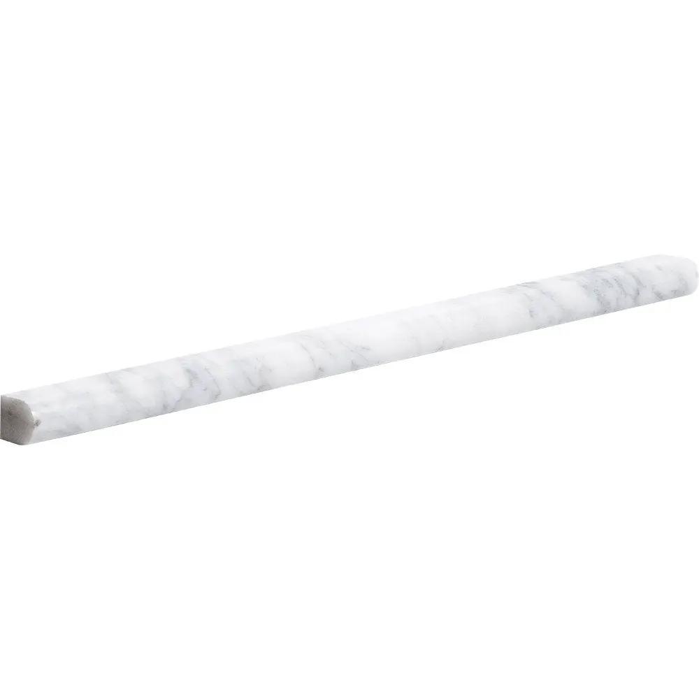White Carrara Honed Pencil Liner Marble Moldings 1/2x12