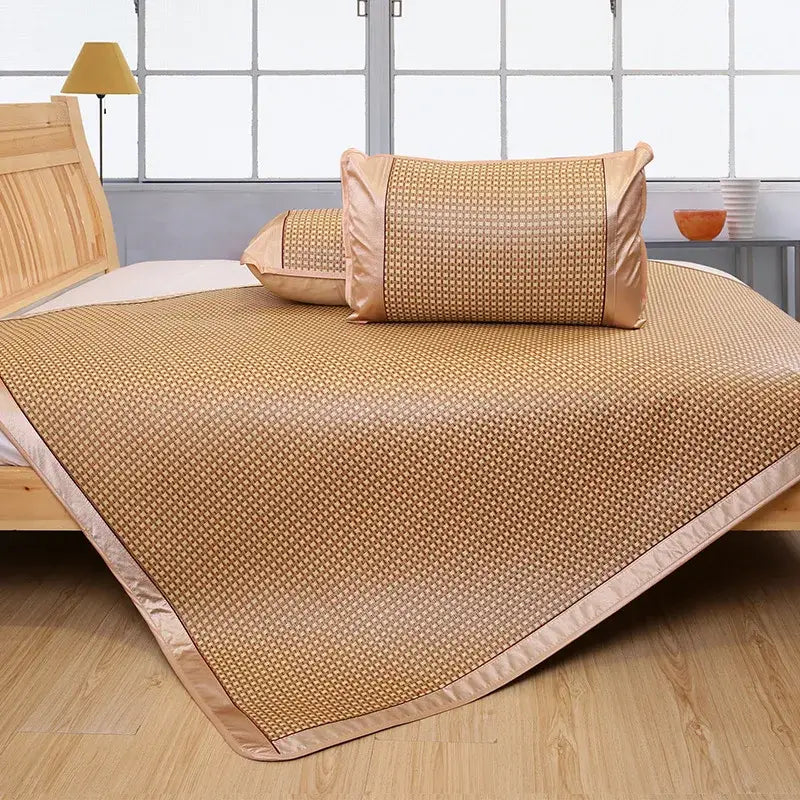 Jacquard cool brown & cream woven rattan cooling mat bedroom decor
