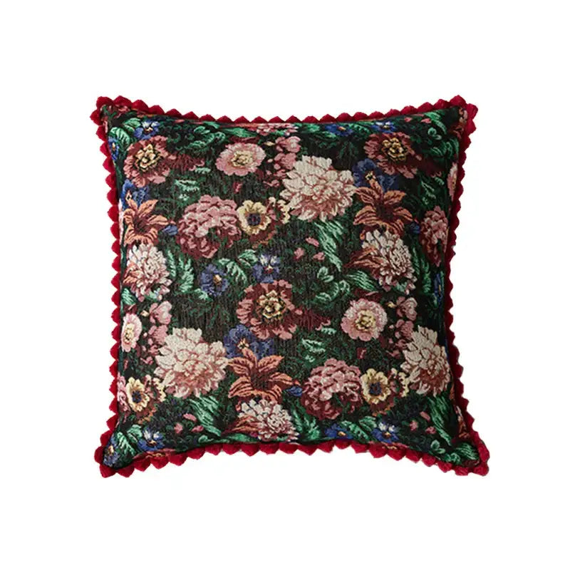 Jacquard farmhouse decor floral fringe pillow case for living room
