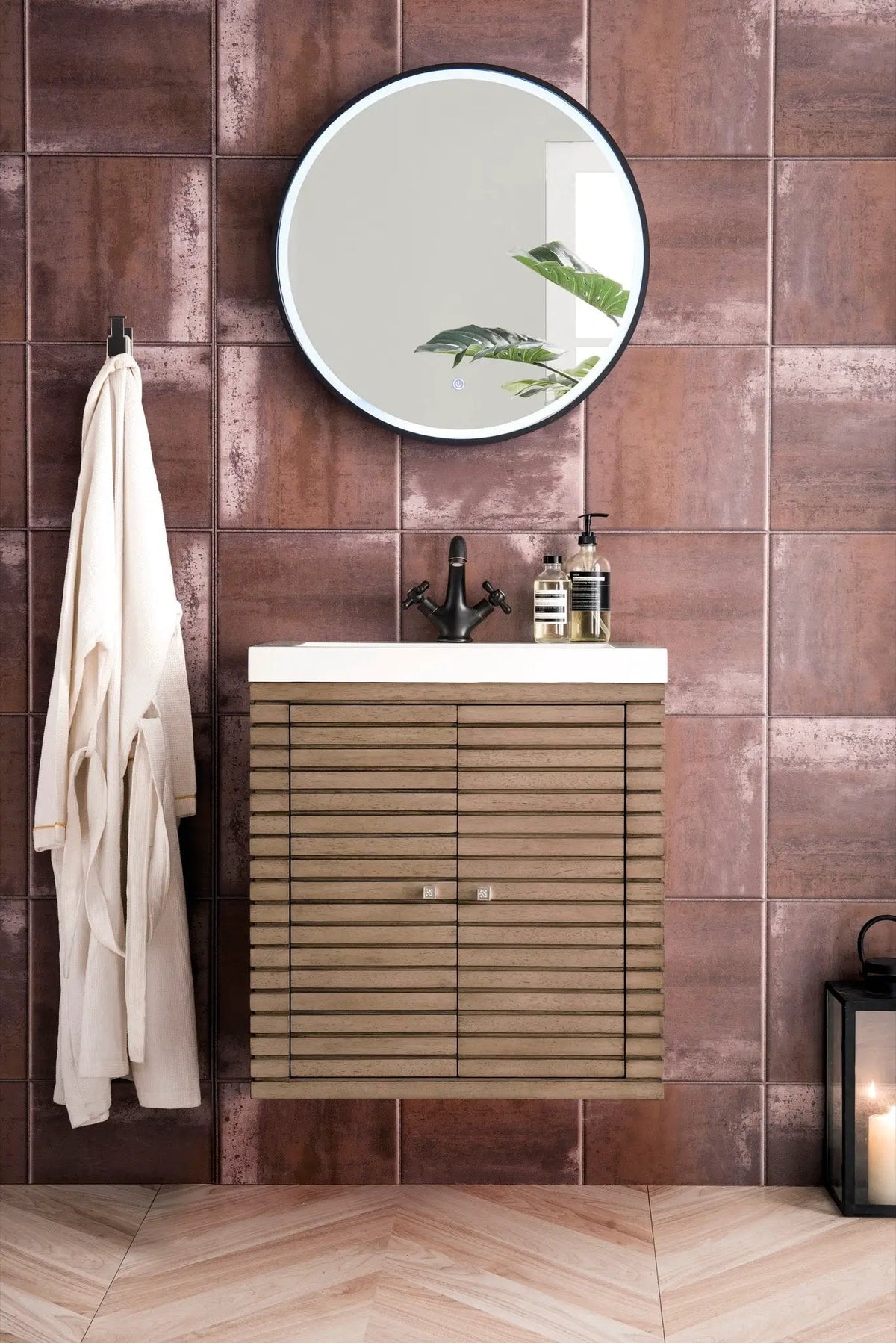 James Martin Linden 24" Dual Mount Single Bathroom Vanity, Whitewashed Walnut