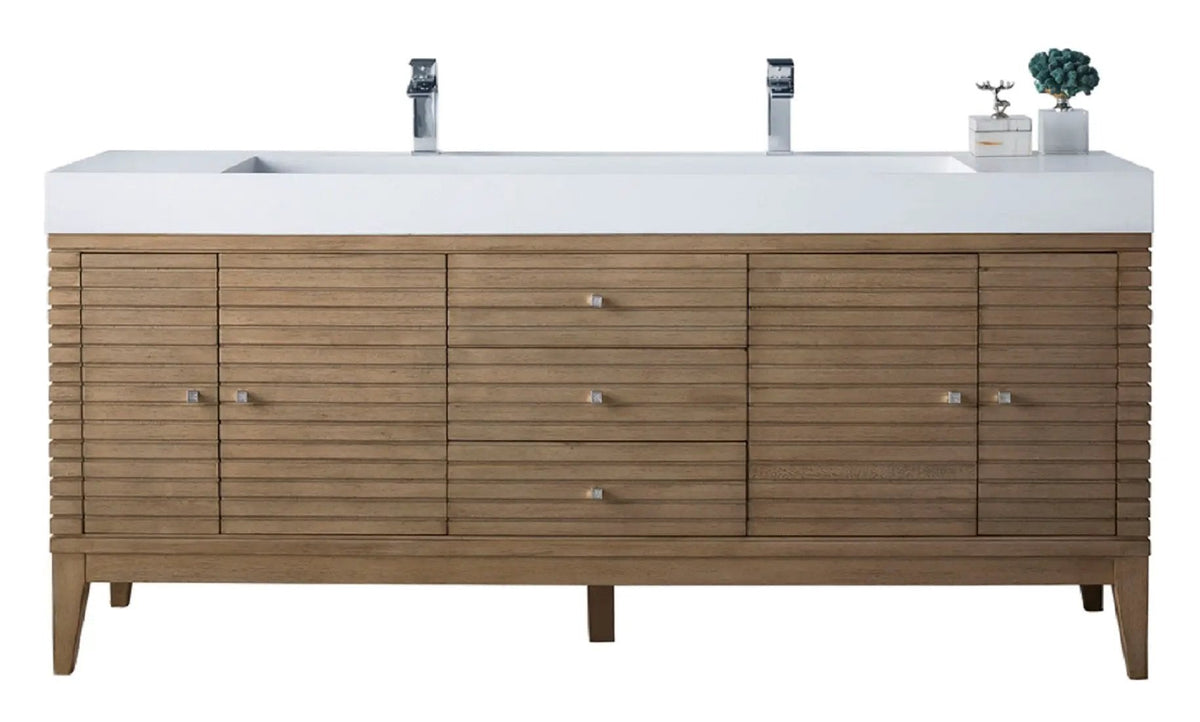 James Martin Linear 72" Double Bathroom Vanity, Whitewashed Walnut