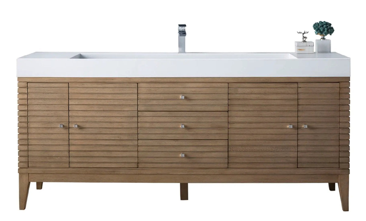 James Martin Linear 72" Single Bathroom Vanity, Whitewashed Walnut