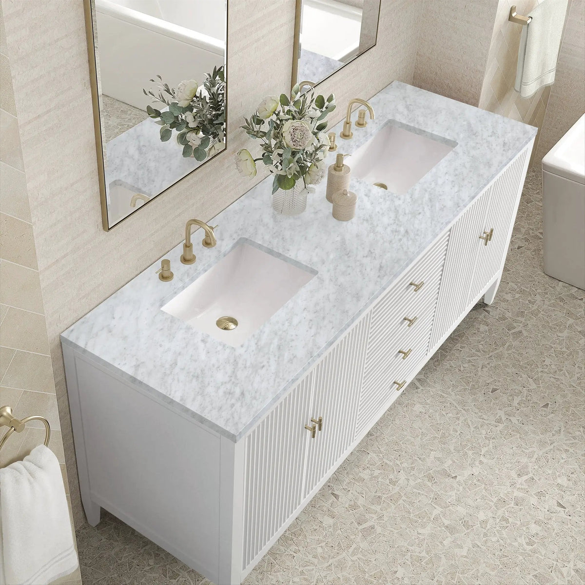 James Martin Myrrin 72" Double Bathroom Vanity, Bright White
