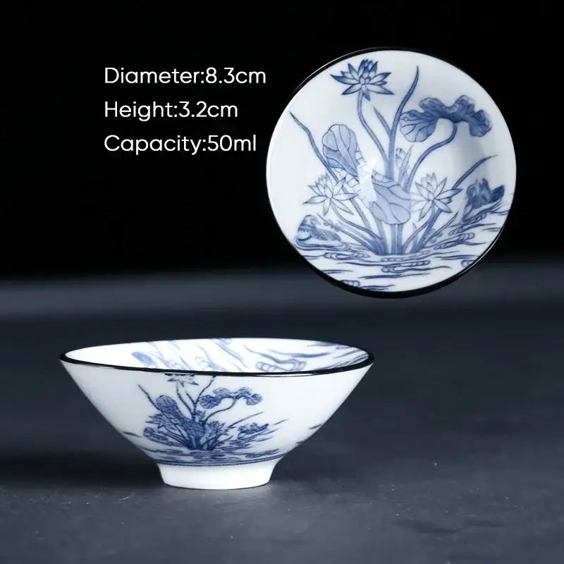 Japanese blue & white ceramic kung fu tea cup set dining room porcelain
