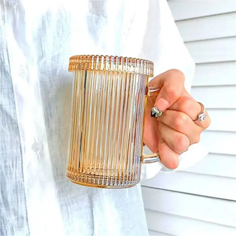 Japanese ribbed glass coffee cup set kitchen glassware with lids