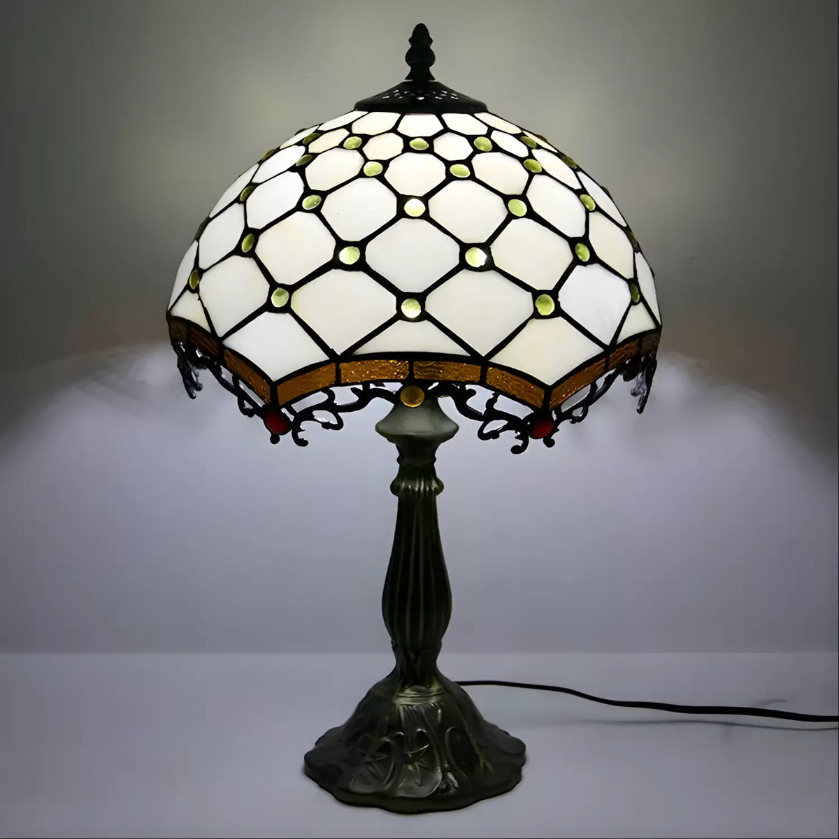 Jewel Roman Tiffany-Style Lamp Antique | Glass Tabletop