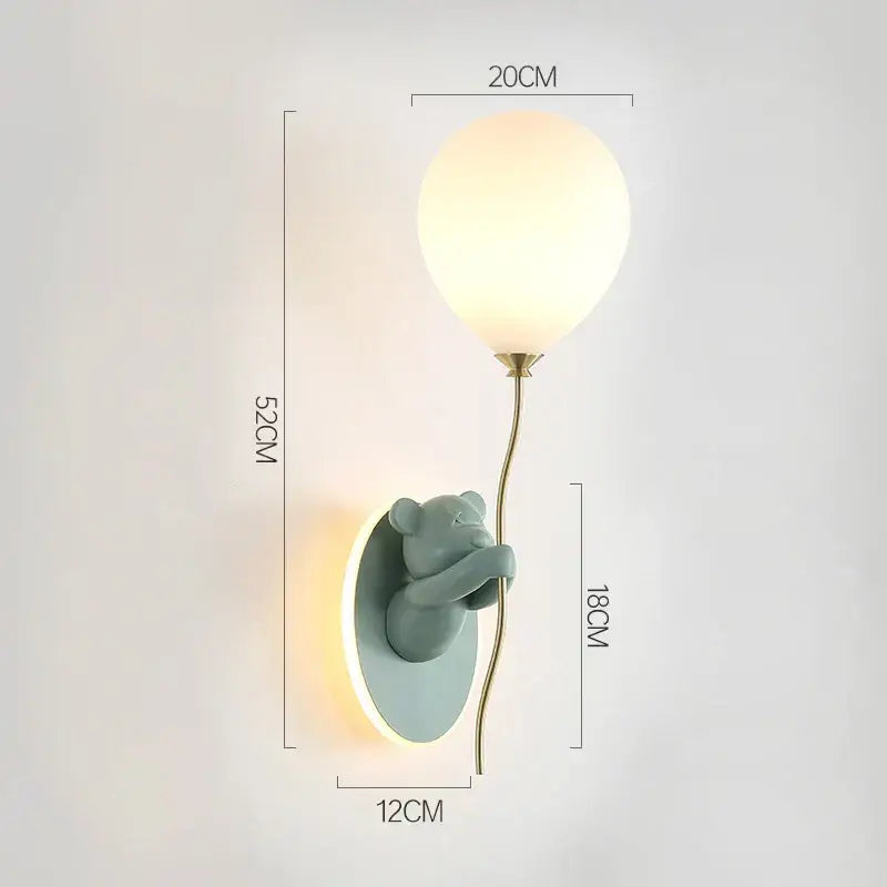 Kawaii gold bear balloon wall light for children bedroom