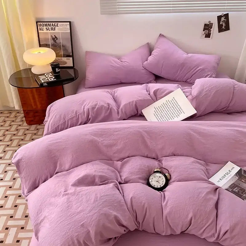 Lavender & black cotton bedding set bedroom soft duvet sheets