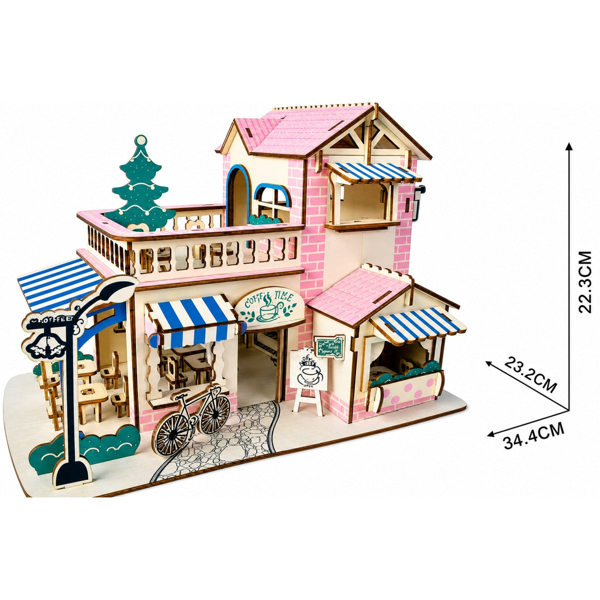 Coffee Shop Building Model Kit - Wooden Laser-Cut 3D Puzzle (161 Pcs)