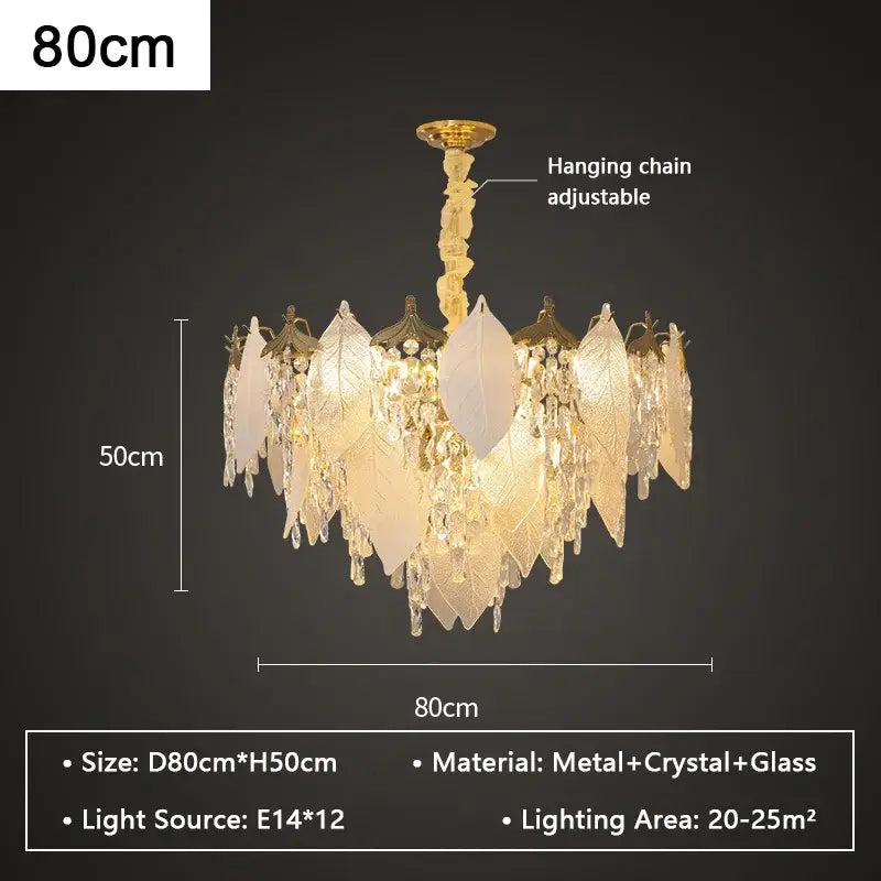 Leaf shaped gold and crystal glass chandelier dining room pendant light