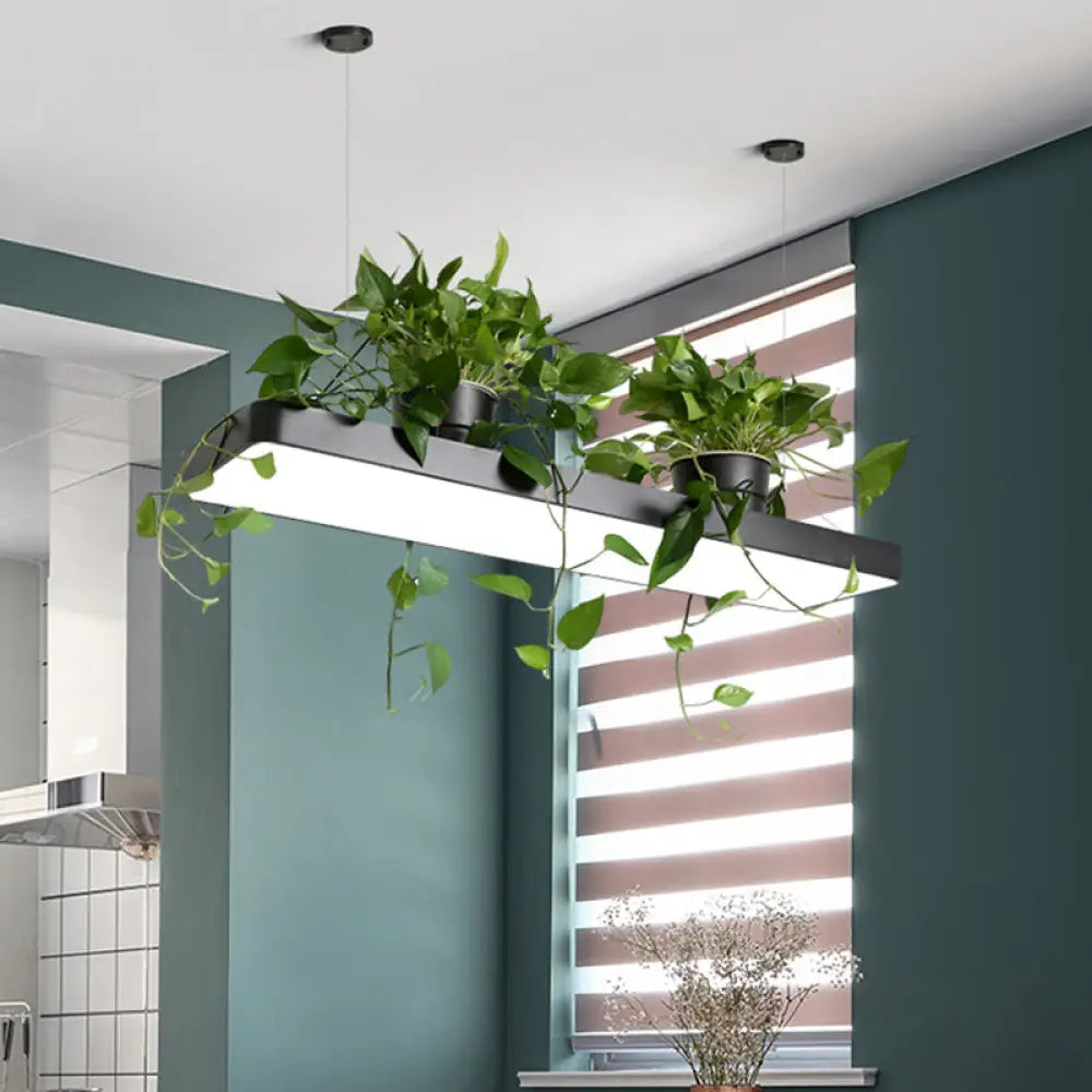 DecorBites™ LED Island Light Fixture: Rectangular Loft Black/White Acrylic Plant Ceiling Pendant - Warm/White Light