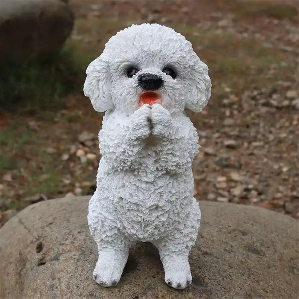 Lifelike black & white resin dog sculpture living room decor