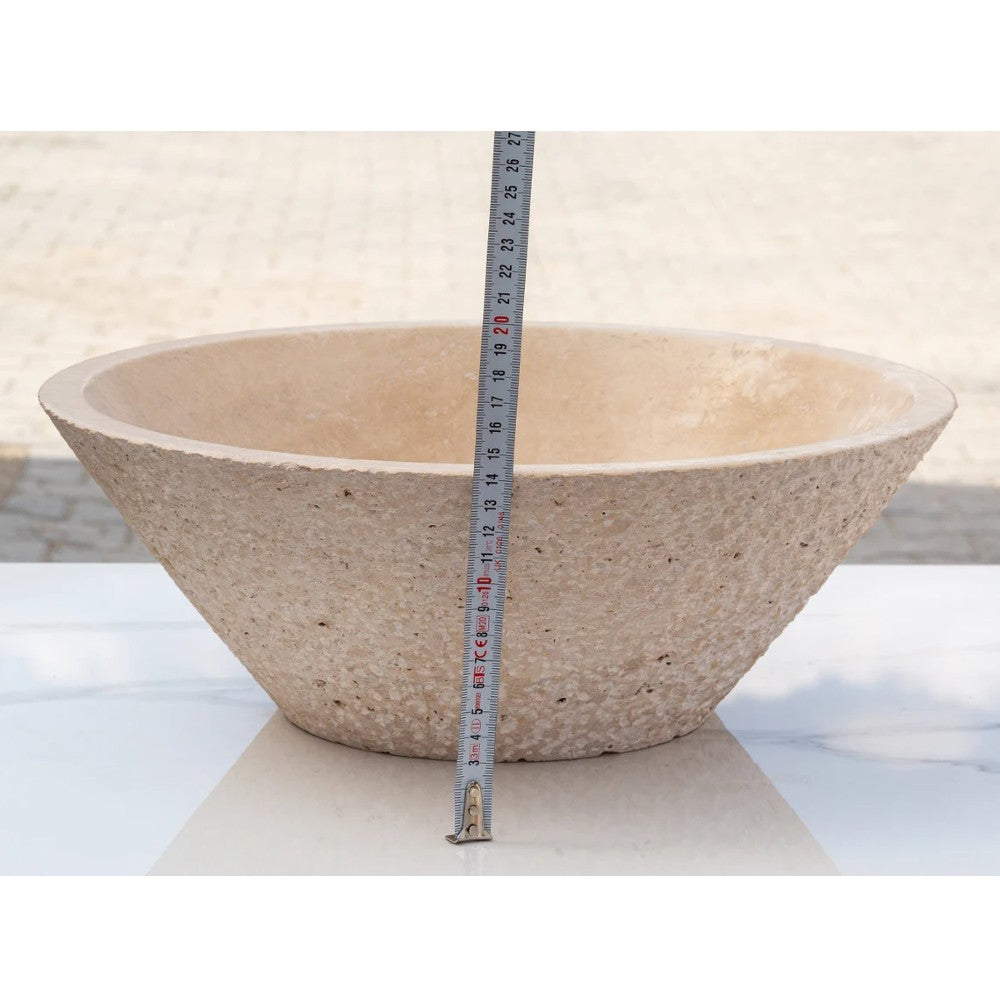 Light Beige Travertine V-Shape Tapered Sink Honed Inside and Sandblasted Outside (D)16" (H)6"