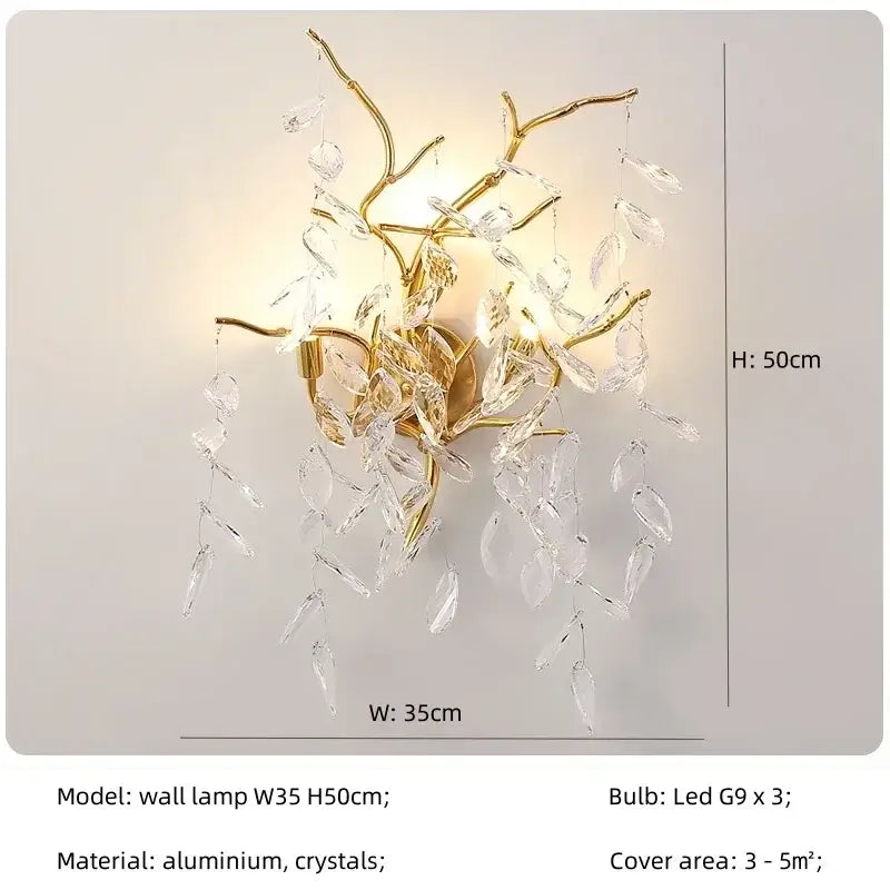 Luxe gold crystal branch pendant light living room chandelier