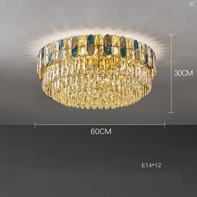 Luxurious blue & gold sea shell dimmable led chandelier living room