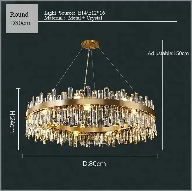 Luxurious gold crystal led chandelier for living and dining room