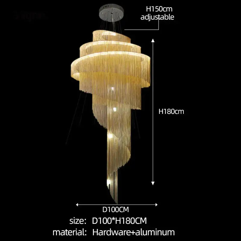 Luxurious gold & silver aluminum chain chandelier living room light