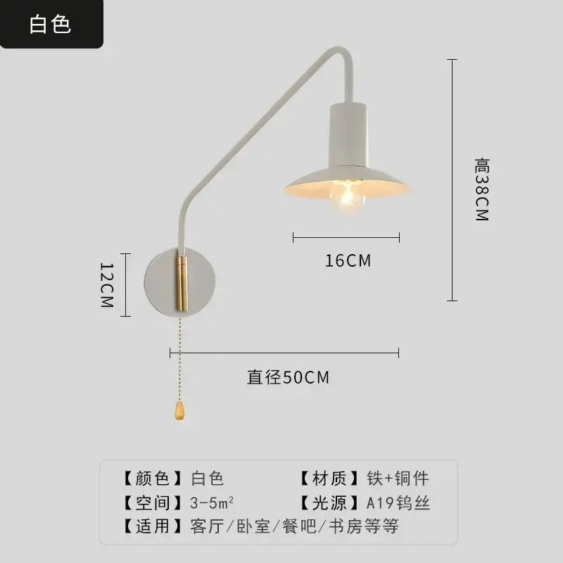 Luxury black & gold swing arm wall lamp bedroom reading light