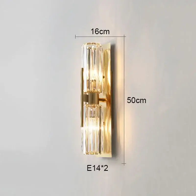 Luxury brass crystal wall lamp for bedroom with ribbed glass accents