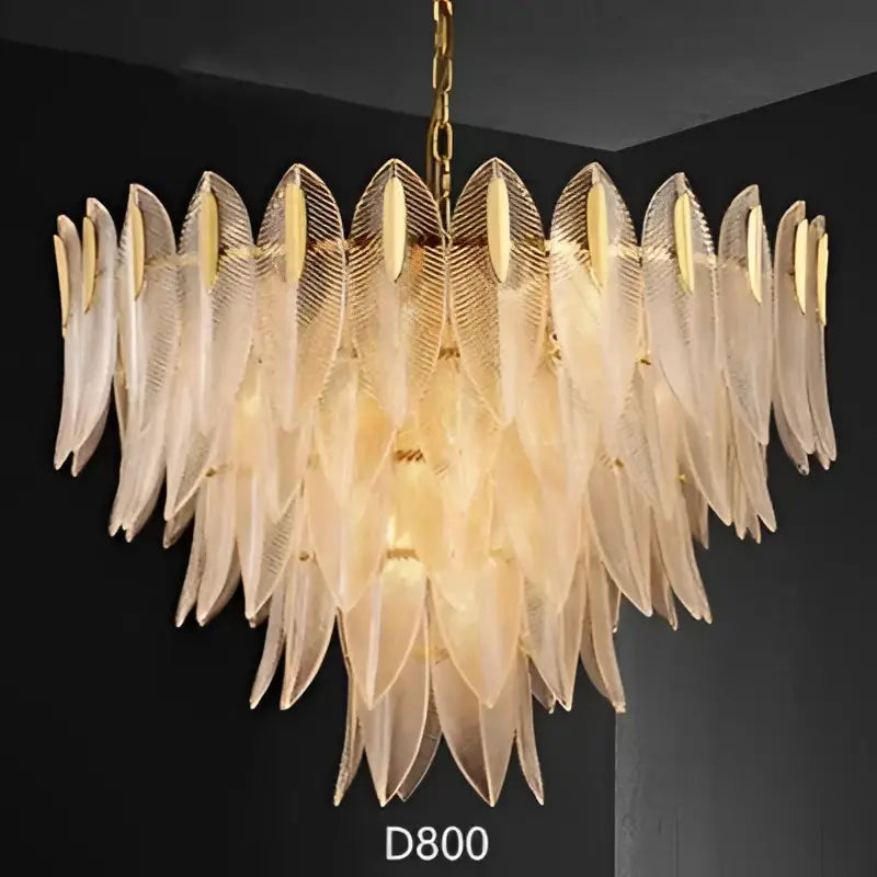 Luxury glass leaf gold chandelier living room pendant light