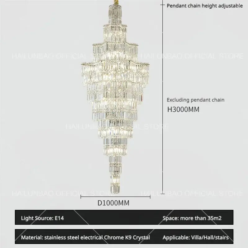 Luxury european crystal staircase chandelier for villa living room
