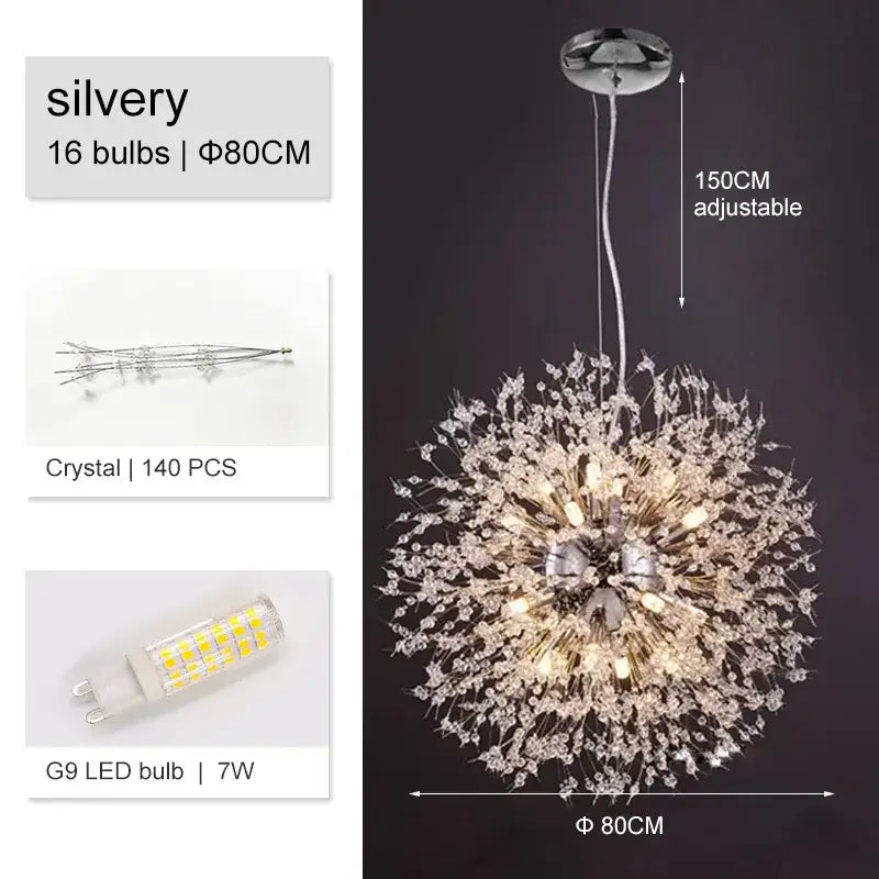 Luxury gold crystal dandelion chandelier living room light