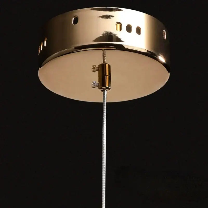 Luxury gold crystal ring pendant light bedroom rotatable lighting