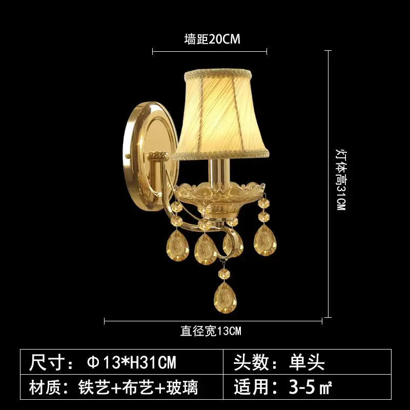 Luxury gold crystal wall sconce amber droplets bedroom light