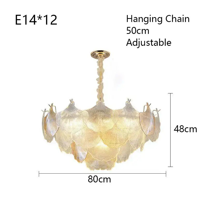 Luxury gold glass shell ceiling pendant light for bedroom