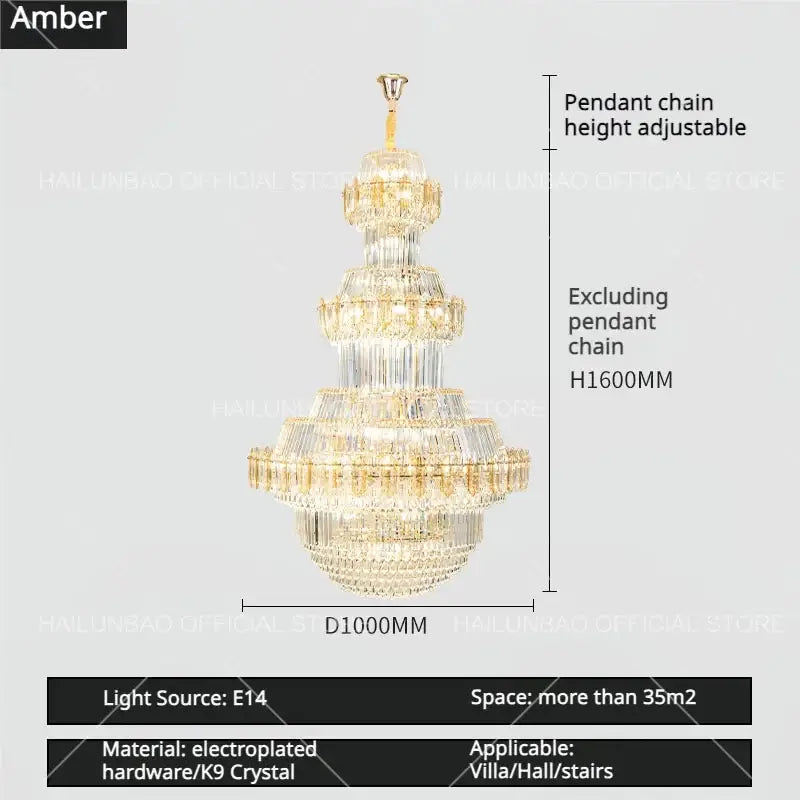 Luxury gold multi-tiered crystal chandelier living room