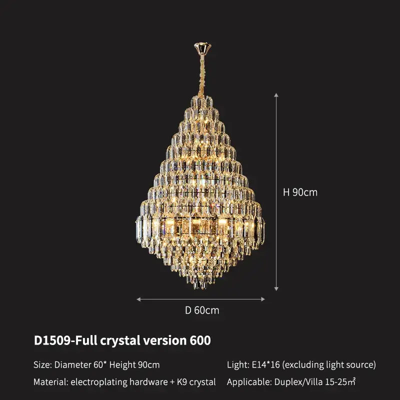 Luxury gold tiered crystal pendant chandelier dining room light