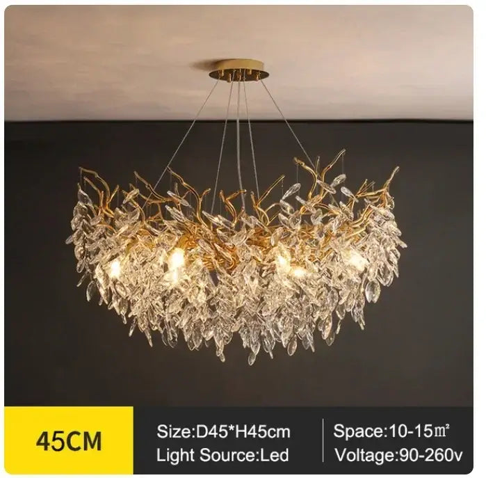 Luxury golden branch ceiling chandelier for living room crystal led