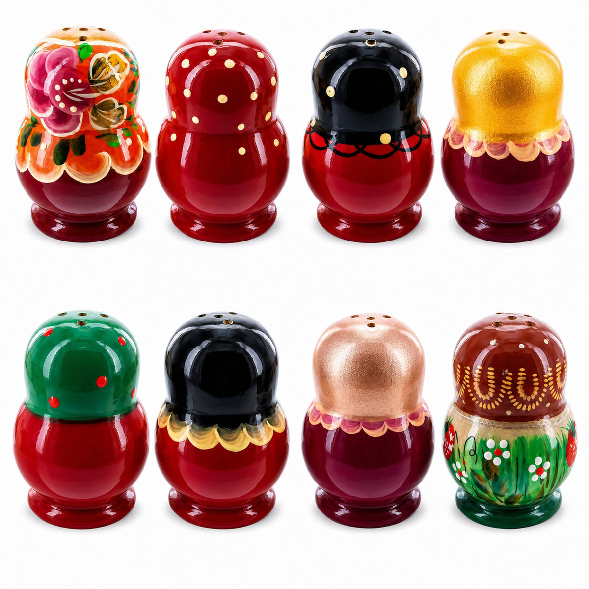 Set of 2 Red Salt and Pepper Shakers Nesting Dolls in Assortment (Styles May Vary)