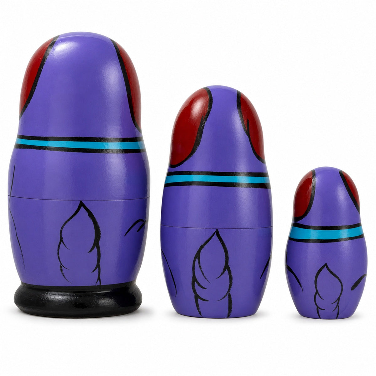 3 Smiling Dog w/Bone Collar Wooden Nesting Dolls 4.25 Inches