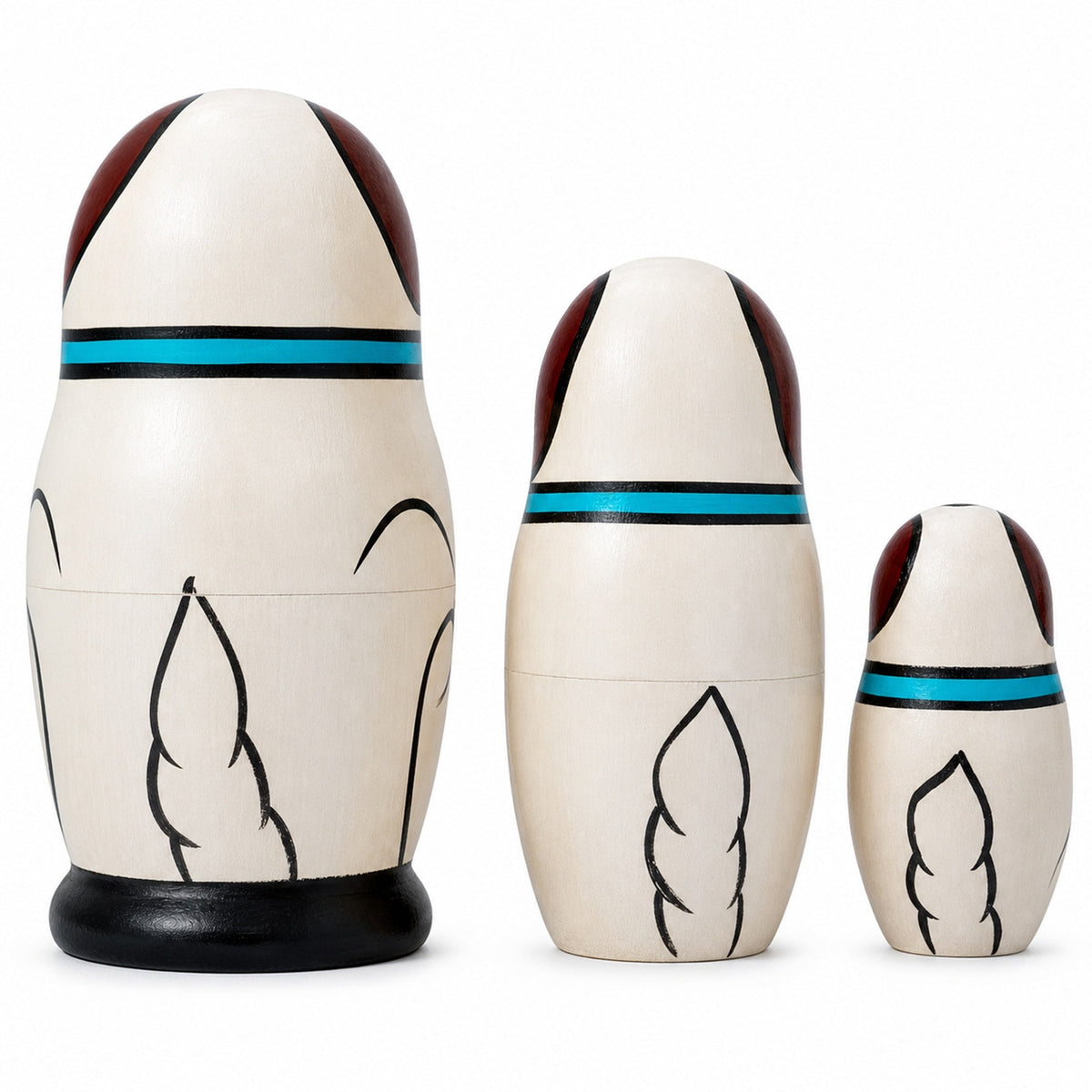 3 White Dog with Bone Collar Wooden Nesting Dolls Matryoshka 4.25 Inches