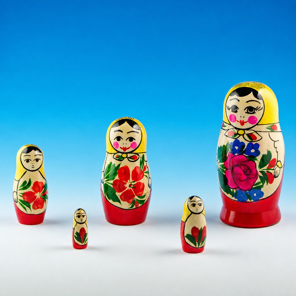 Set of 5 Unfinished Wooden Nesting Dolls DIY Craft Blanks for Painting 5.75 Inches
